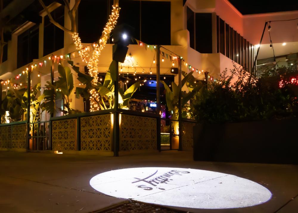 Outdoor patio entrance at Schmittys WeHo on Santa Monica Blvd