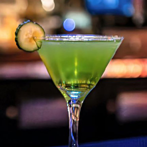 Green martini cocktail served at Schmittys WeHo in West Hollywood